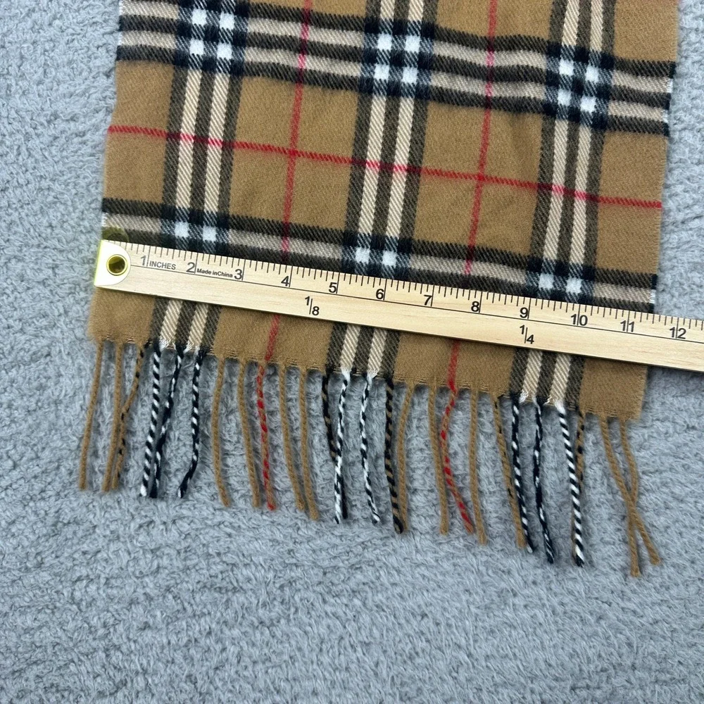 Vintage Burberrys Nova Check 100% Cashmere Scarf Unisex Tan Plaid England Fringe